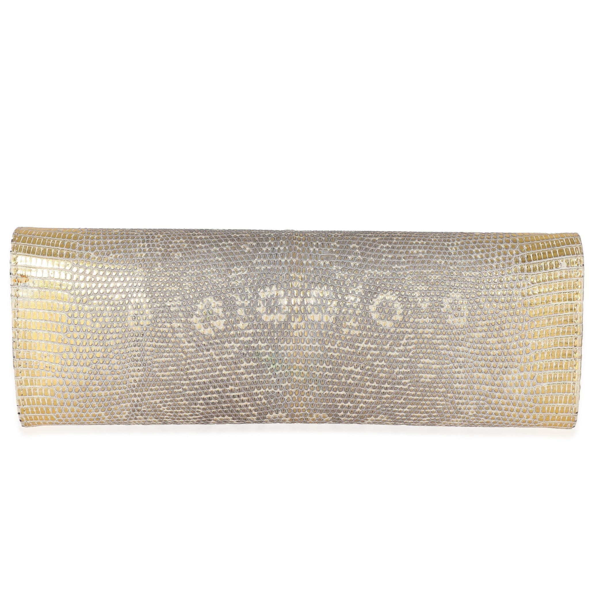 CHANEL Vintage Gold Lizard Tube Flap Clutch