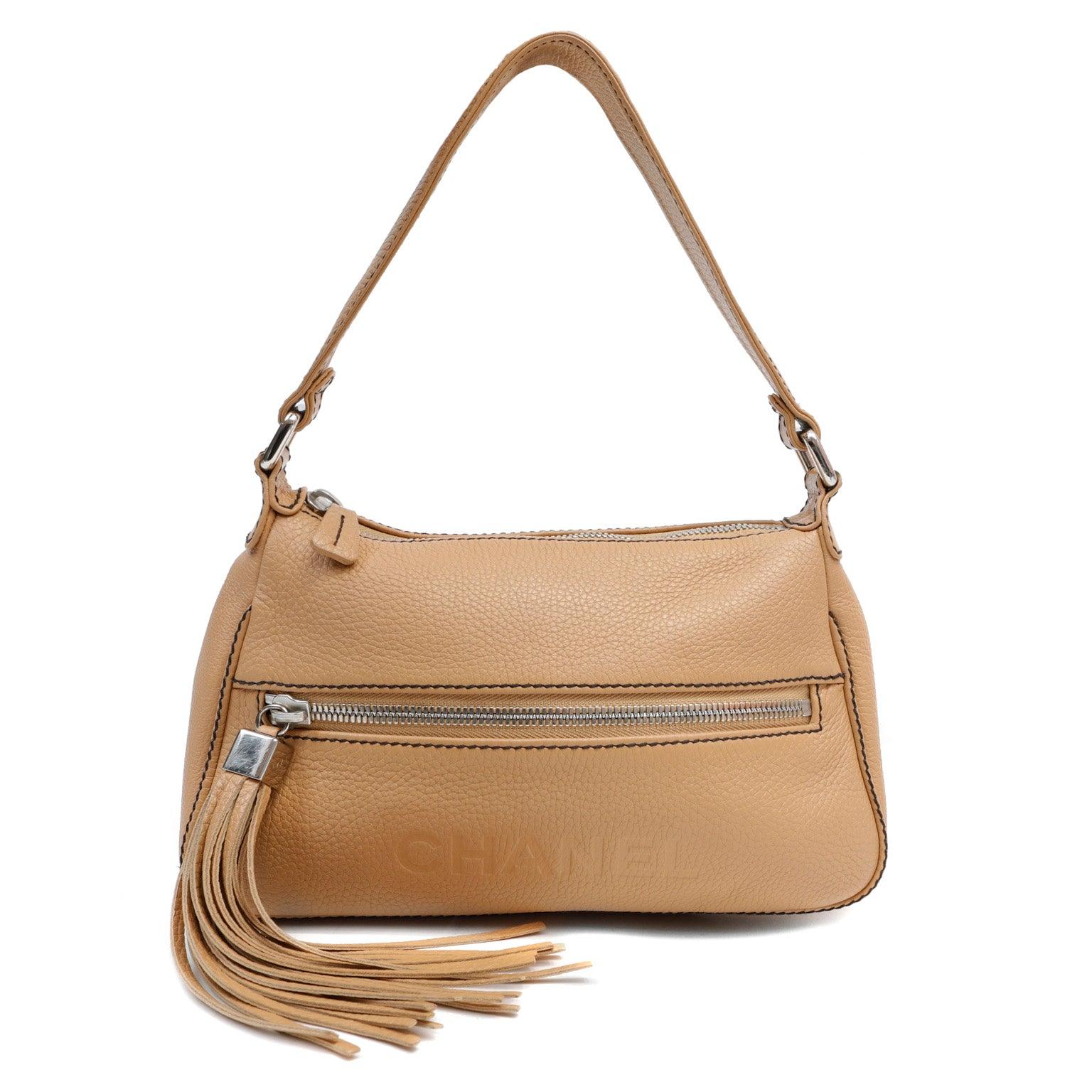 Chanel Beige Pebbled Leather LAX Shoulder Bag