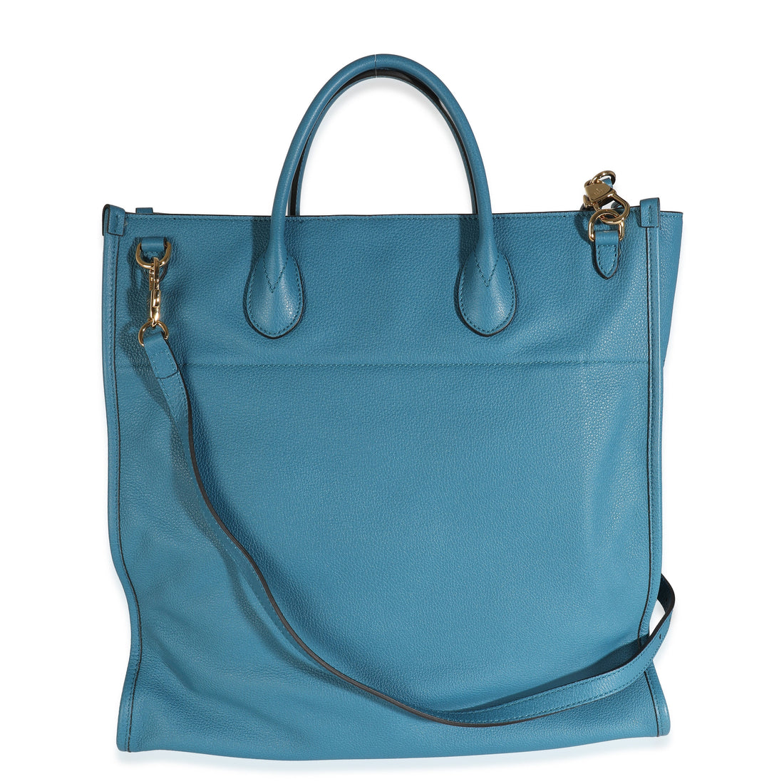 GUCCI Blue Leather Logo Embossed Shopper Tote