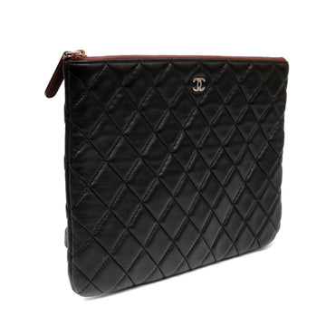 Chanel Small Black Quilted Lambskin Classic O-Case w/ Silver Hardware