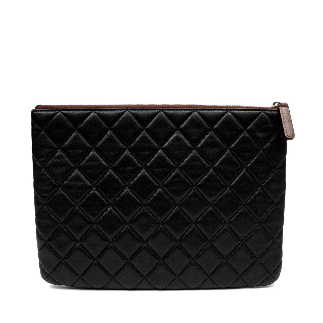 Chanel Small Black Quilted Lambskin Classic O-Case w/ Silver Hardware