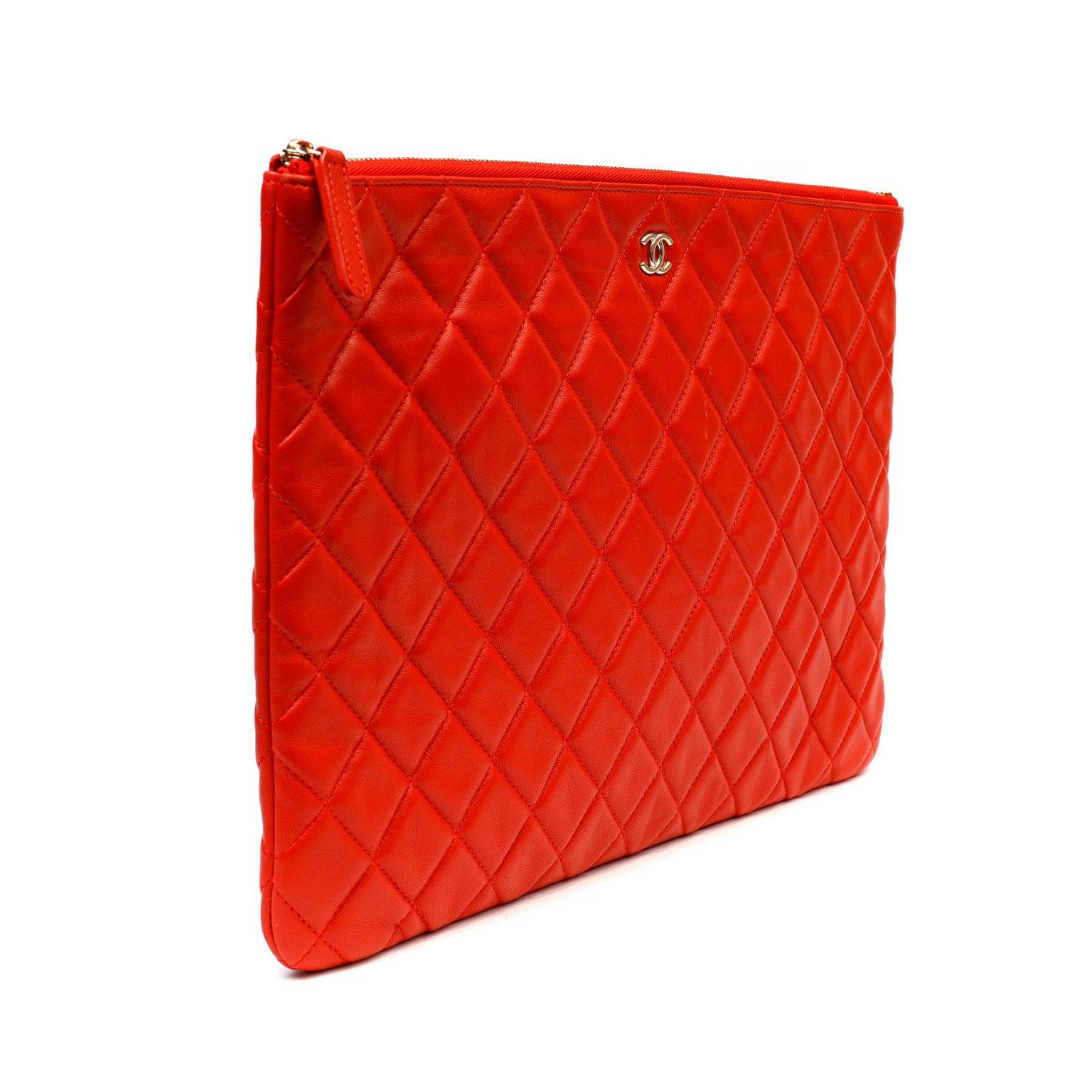 Chanel Red Quilted Lambskin Classic Large O Case