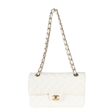 CHANEL White Quilted Caviar Small Classic Double Flap Bag