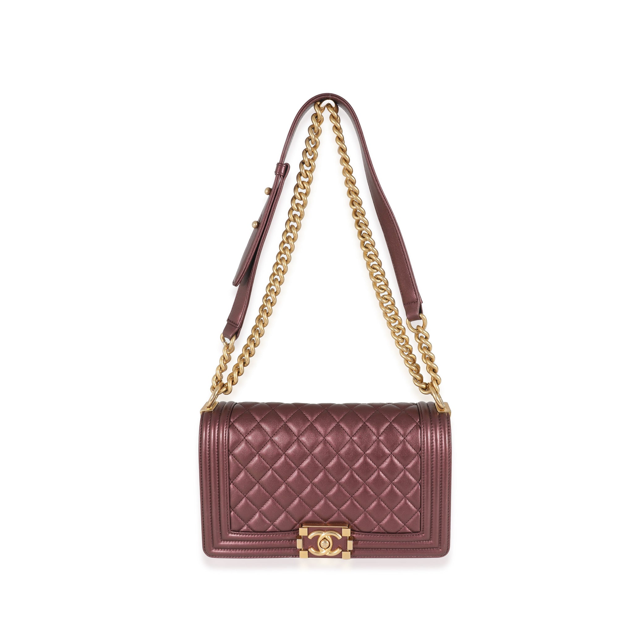 CHANEL Purple Metallic Lambskin Medium Boy Bag