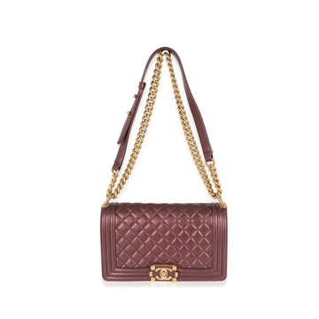 CHANEL Purple Metallic Lambskin Medium Boy Bag