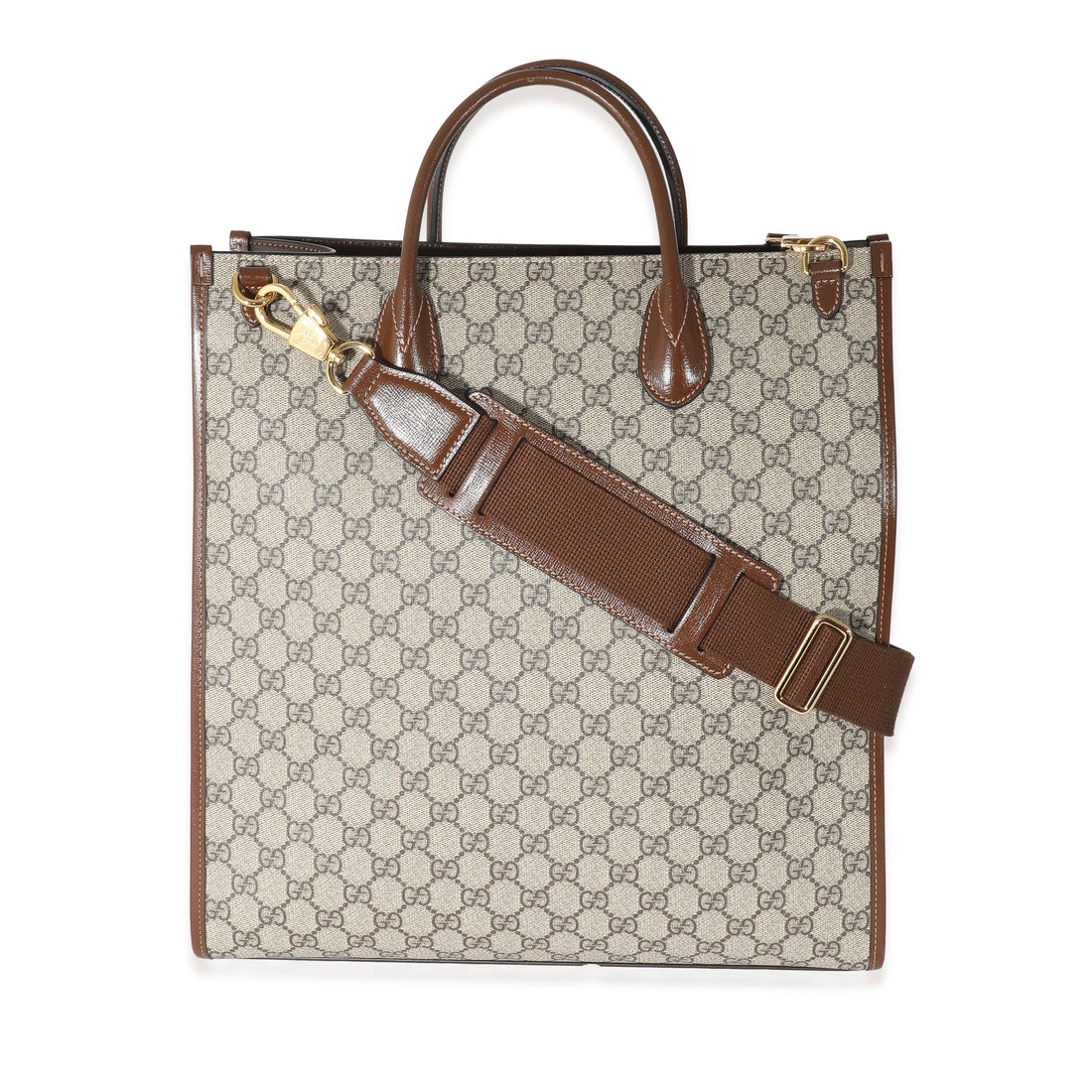 GUCCI Beige GG Supreme Canvas Brown Leather Medium Interlocking G Tote