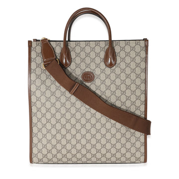 GUCCI Beige GG Supreme Canvas Brown Leather Medium Interlocking G Tote