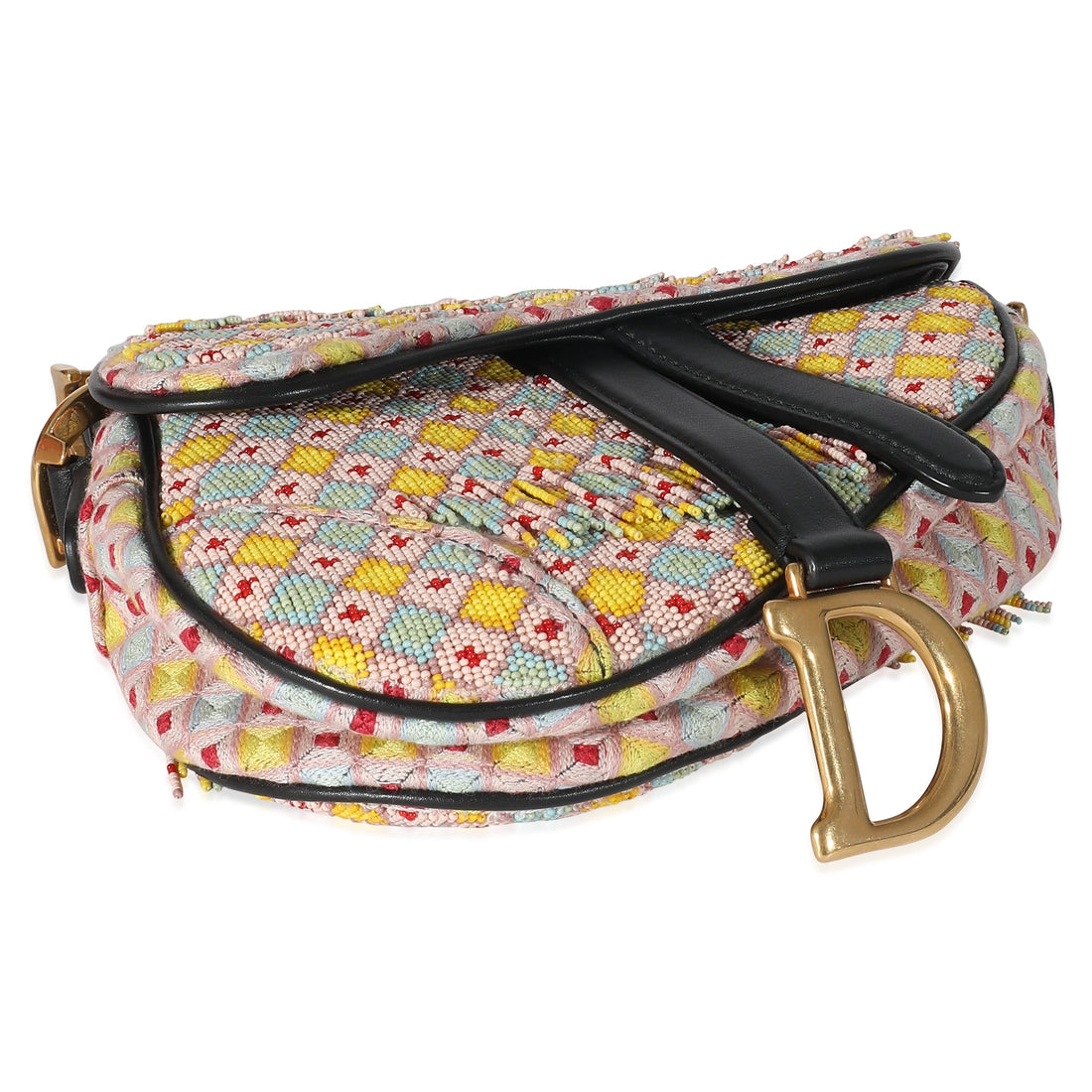 CHRISTIAN DIOR Multicolor Beaded Tassel Micro Saddle Bag