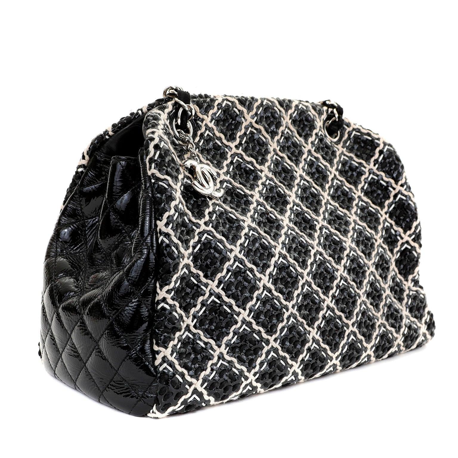 Chanel Black and Beige Tweed Patent Leather Large Just Mademoiselle Bag