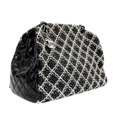 Chanel Black and Beige Tweed Patent Leather Large Just Mademoiselle Bag