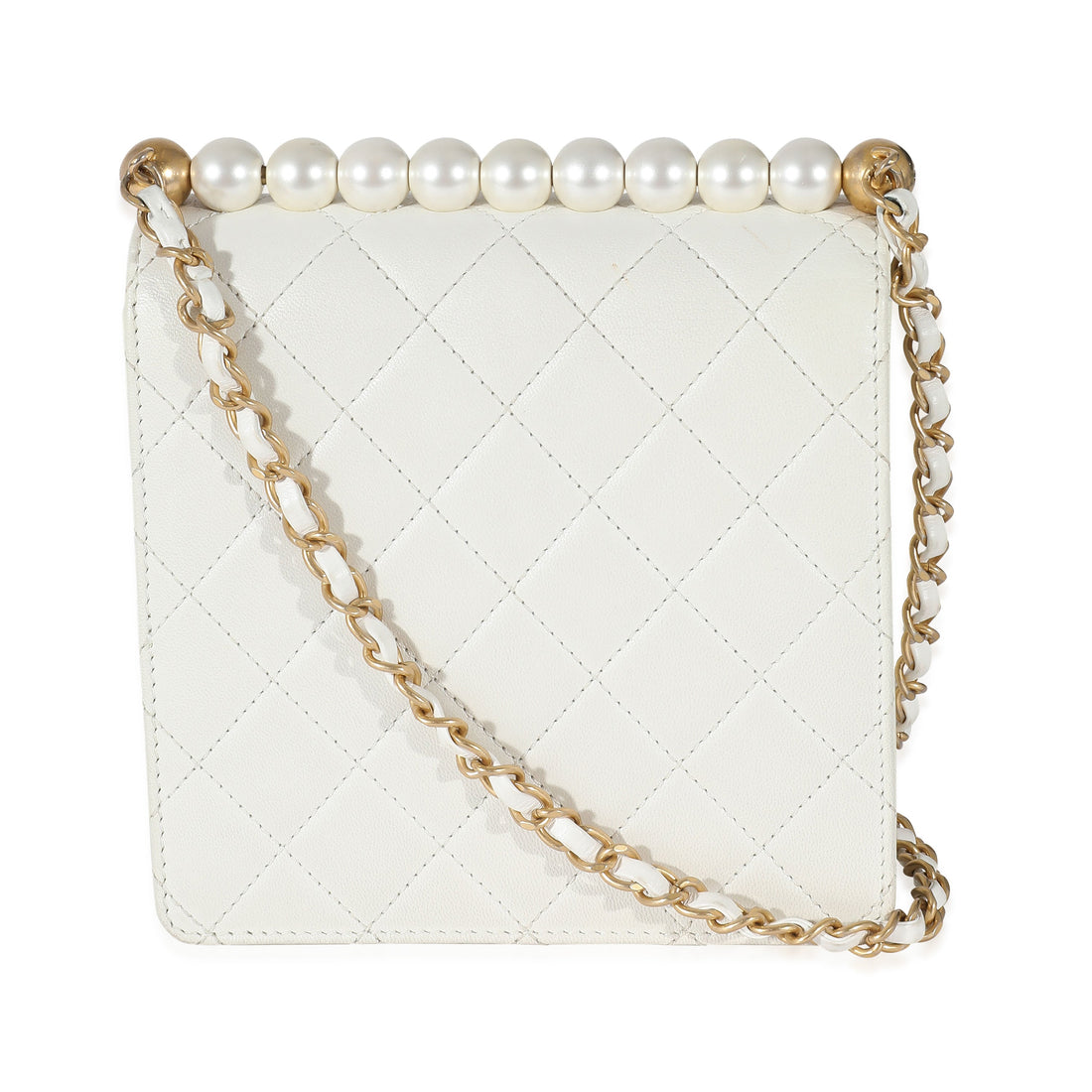 CHANEL White Quilted Goatskin Vertical Chic Pearls Flap Bag