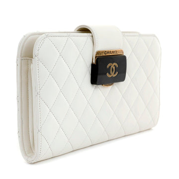 Chanel Ivory Lambskin Clutch with CC Enamel & Bronze Hardware