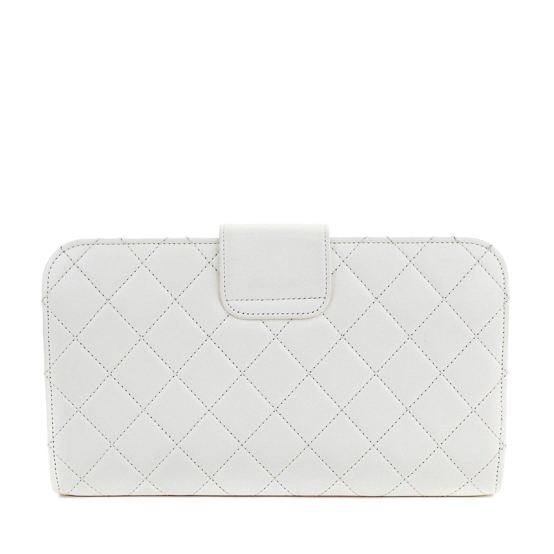 Chanel Ivory Lambskin Clutch with CC Enamel & Bronze Hardware