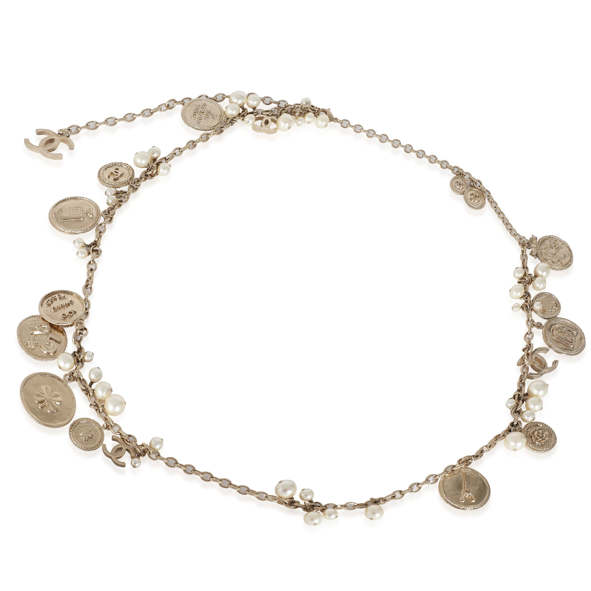 CHANEL B 2014 P Long Medallion Necklace in Base Metal