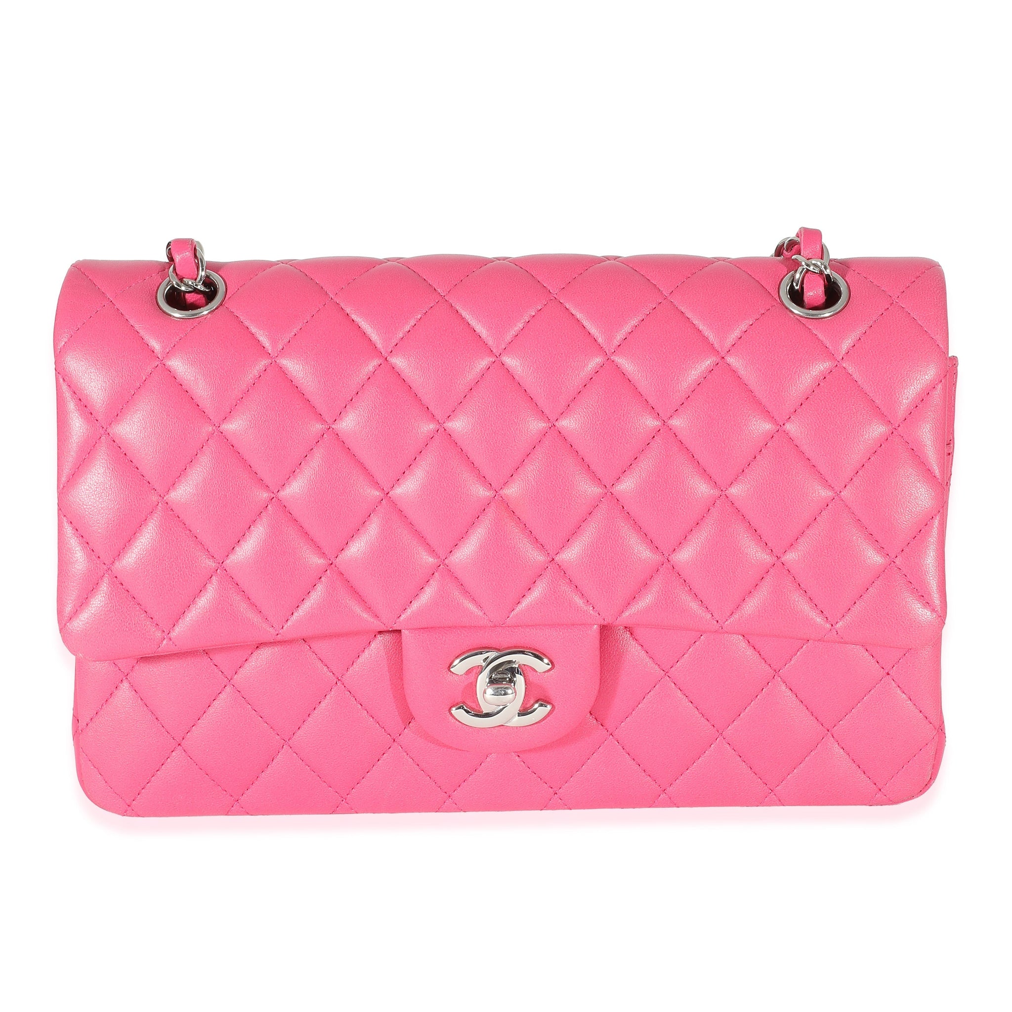 CHANEL Pink Quilted Lambskin Medium Classic Double Flap Bag