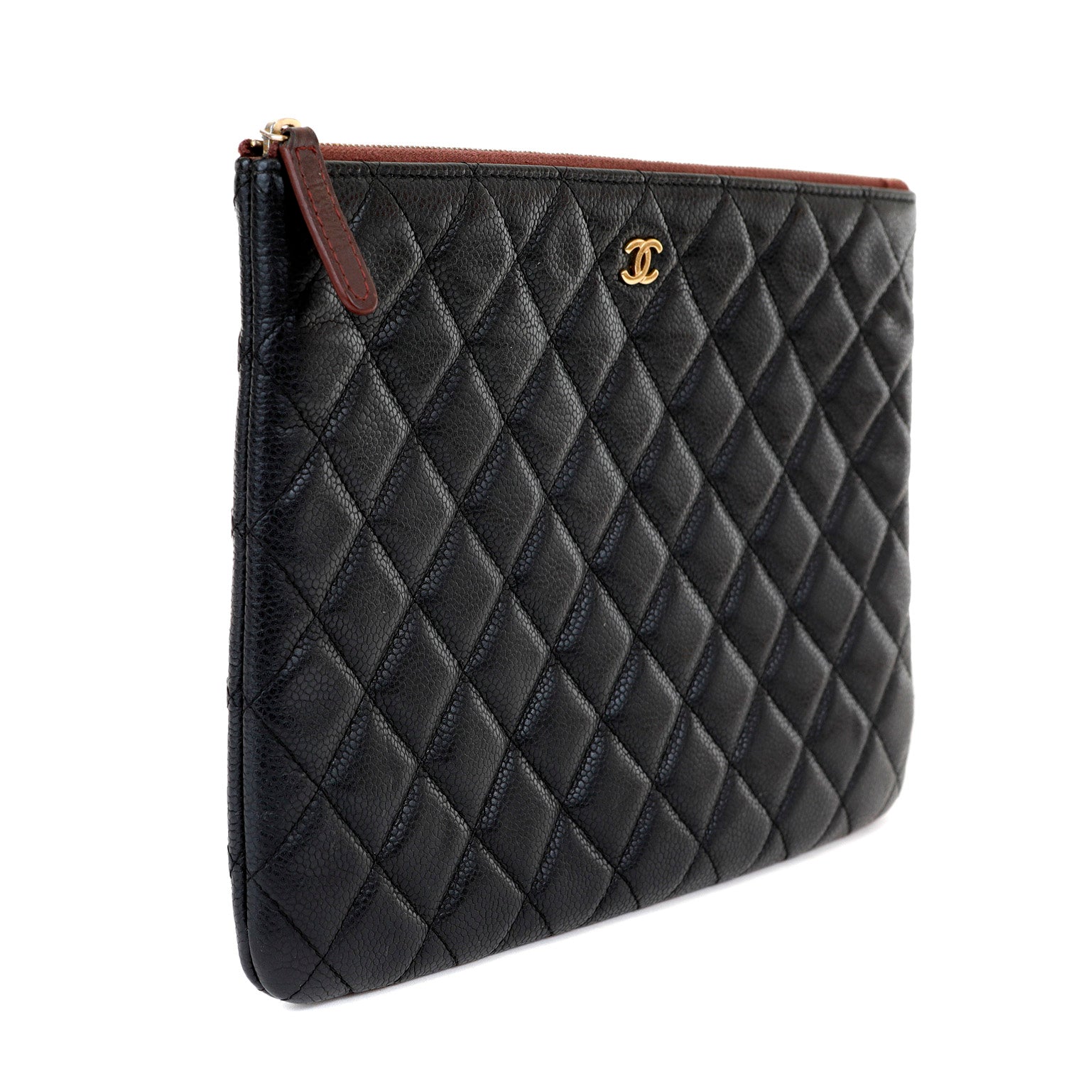 Chanel Small Black Caviar Classic O-Case with Gold Hardware