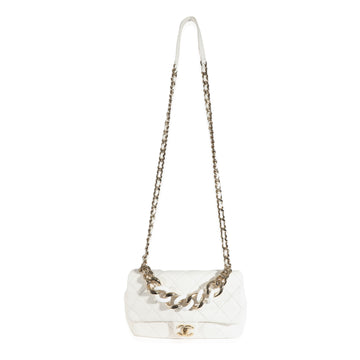 CHANEL White Quilted Lambskin Elegant Chain Flap Bag