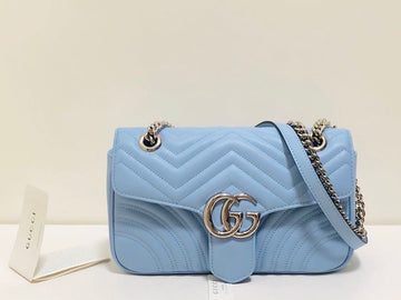 gg Marmont Small Matelassé Shoulder Bag Sky Blue Matelassé Chevron For Womtlm 10in/26cm gg