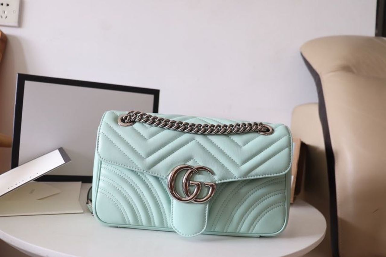 gg Marmont Small Matelassé Shoulder Bag Mint Gretlm For Womtlm 10in/26cm gg 443497