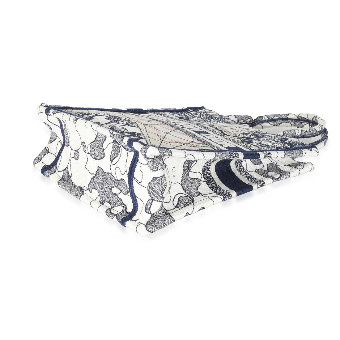 CHRISTIAN DIOR Blue White Embroidered Canvas Vertical Book Tote