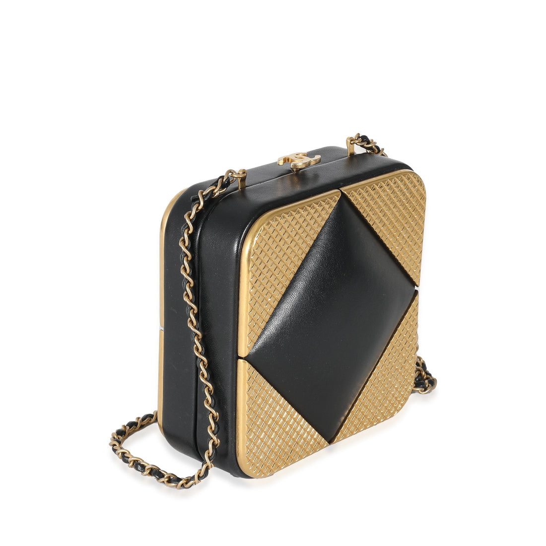 Chanel Black Lambskin Gold Metal Square CC Clutch