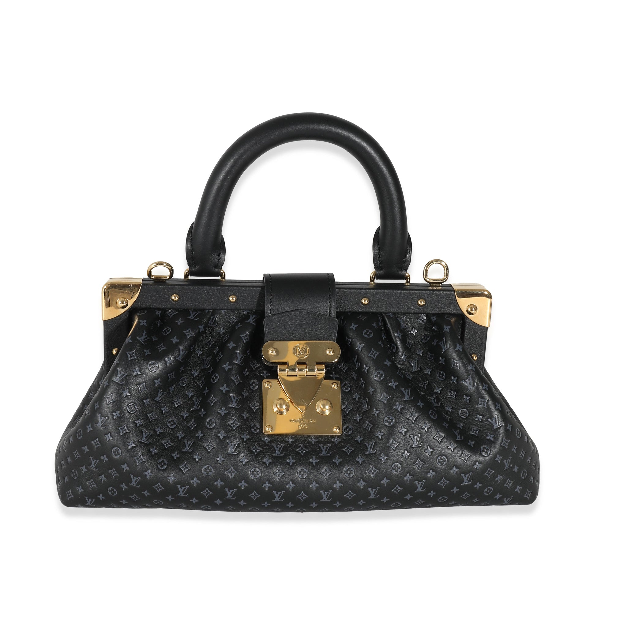 LOUIS VUITTON Black Embossed Calfskin Nanogram Clutch