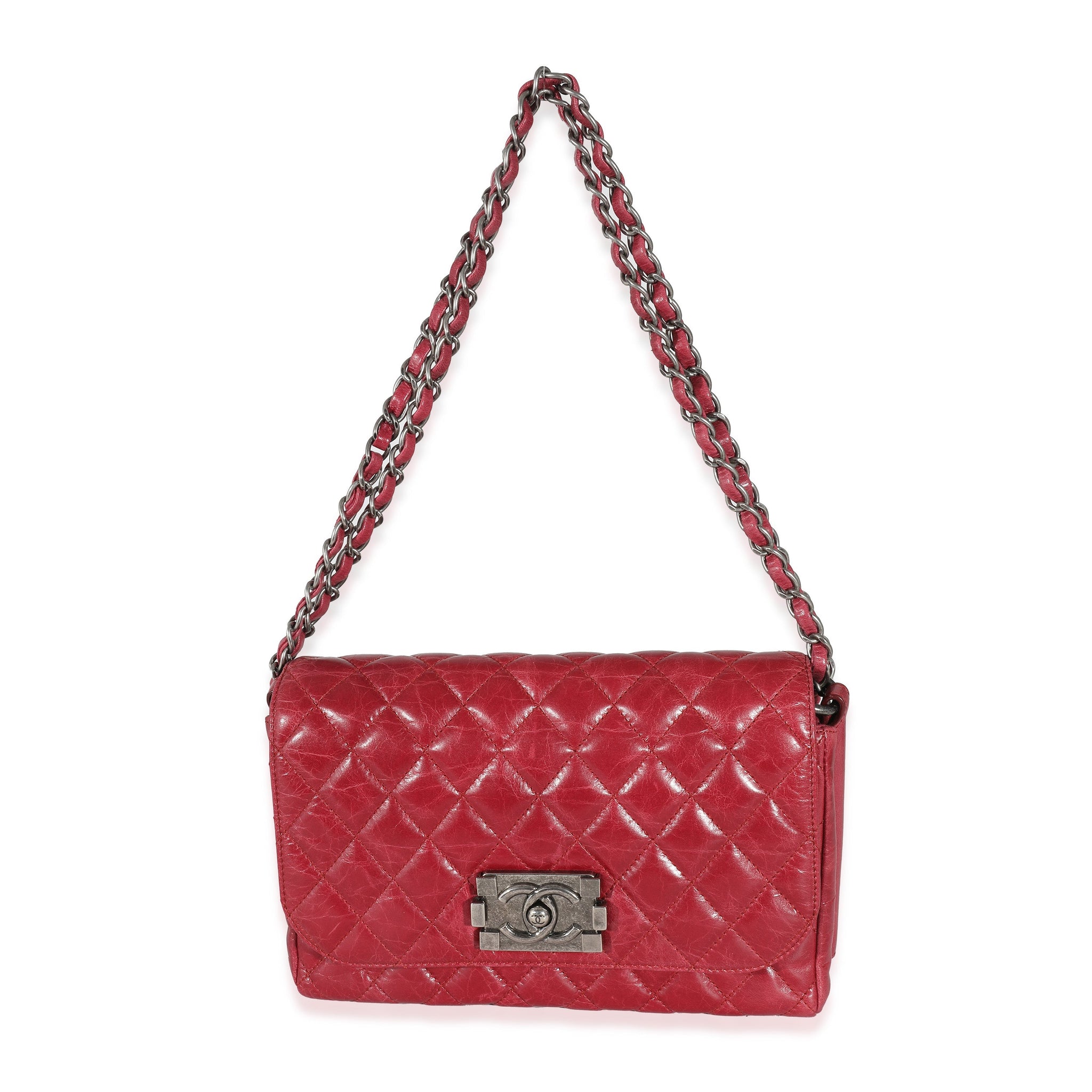 CHANEL 12P Red Glazed Calfskin Veau Brilliante Flap Bag