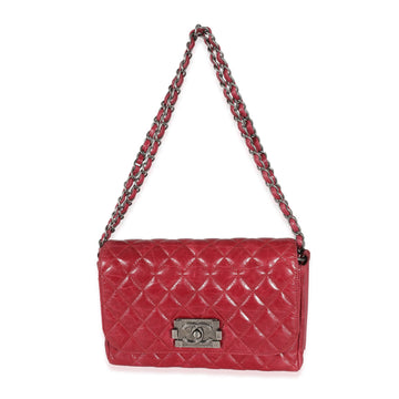 CHANEL 12P Red Glazed Calfskin Veau Brilliante Flap Bag
