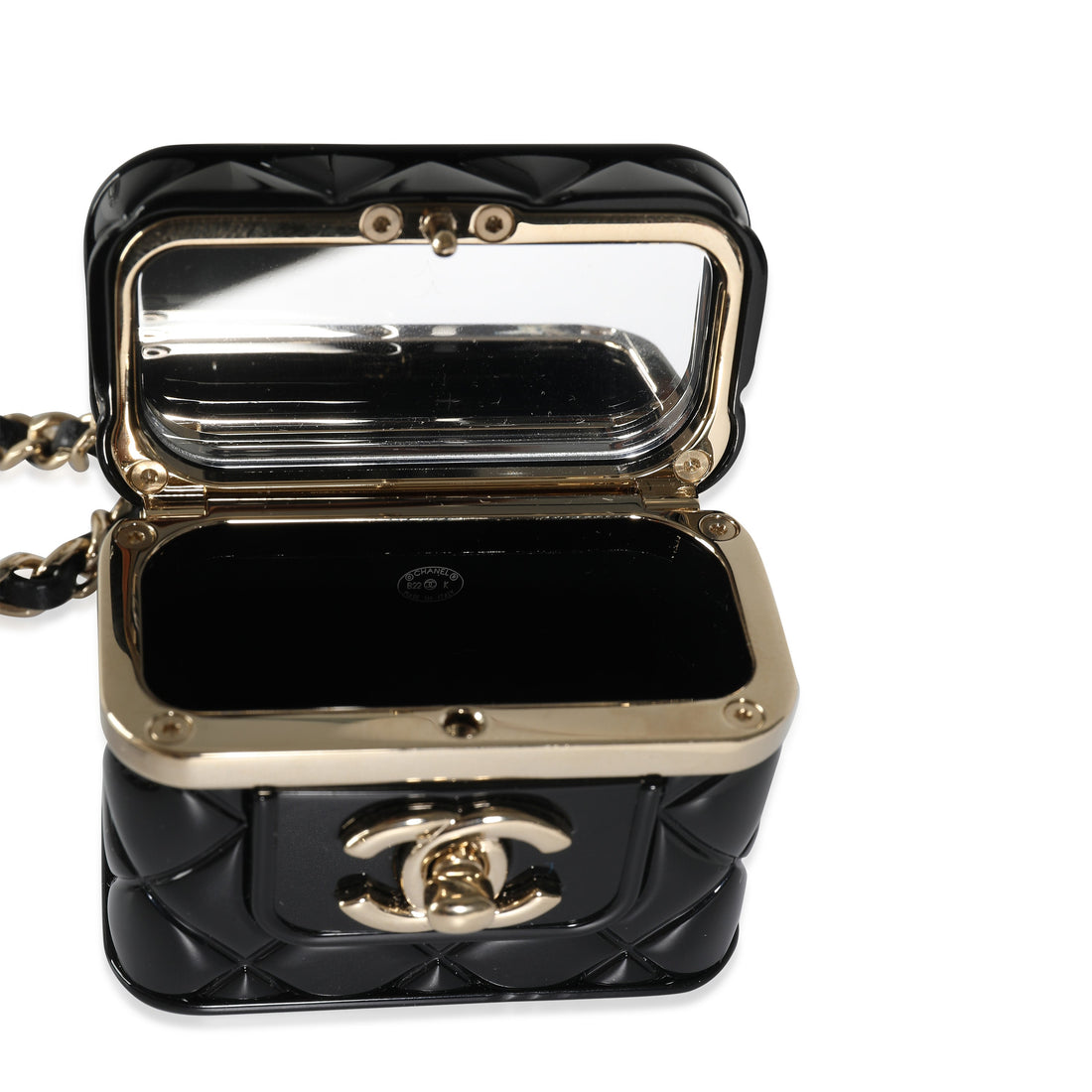 CHANEL B 22 K Mini Vanity Case Pendant in Gold Toned Base Metal