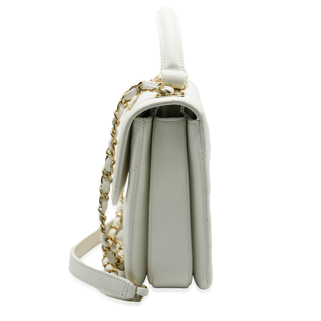 CHANEL White Quilted Lambskin Small CC Trendy Flap Bag