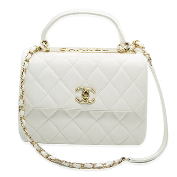 CHANEL White Quilted Lambskin Small CC Trendy Flap Bag