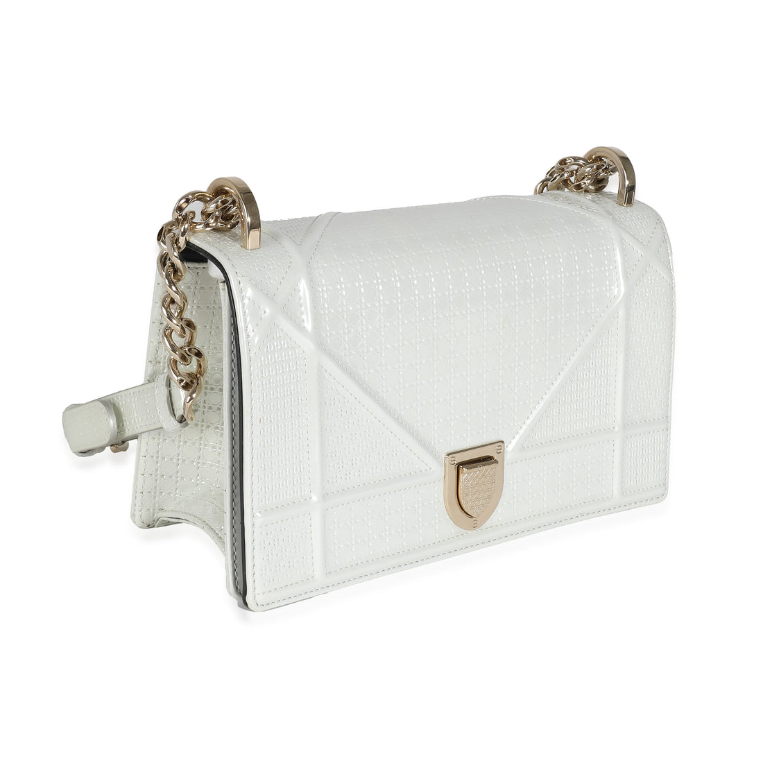 CHRISTIAN DIOR White Micro Cannage Patent Small Diorama Flap Bag