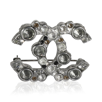 CHANEL 2012 Silver Tone Strass CC Brooch