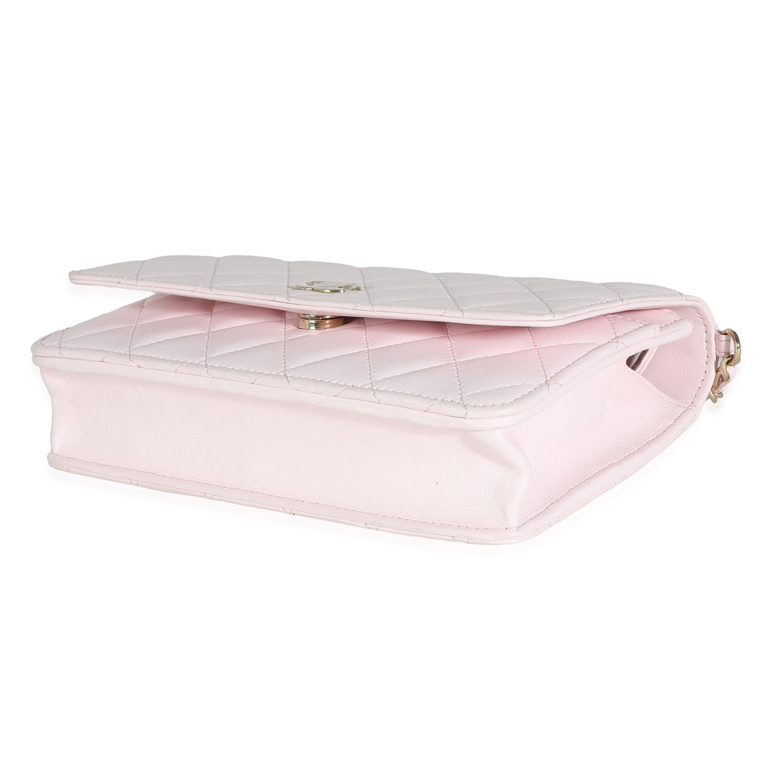 CHANEL Pink Quilted Lambskin Pearl Wallet On Chain