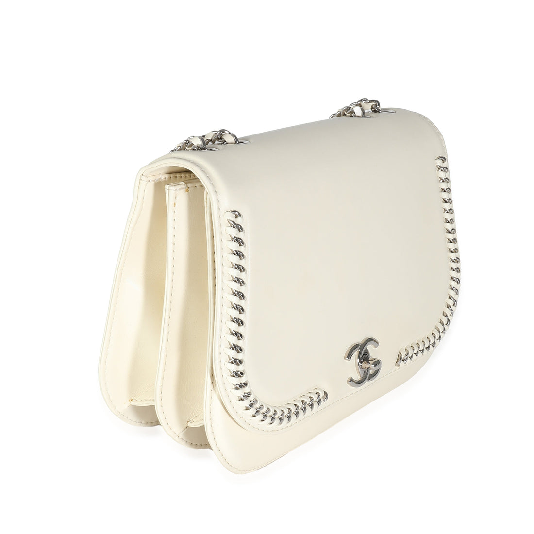 CHANEL White Calfskin Small Braided Chain Chic Flap Bag