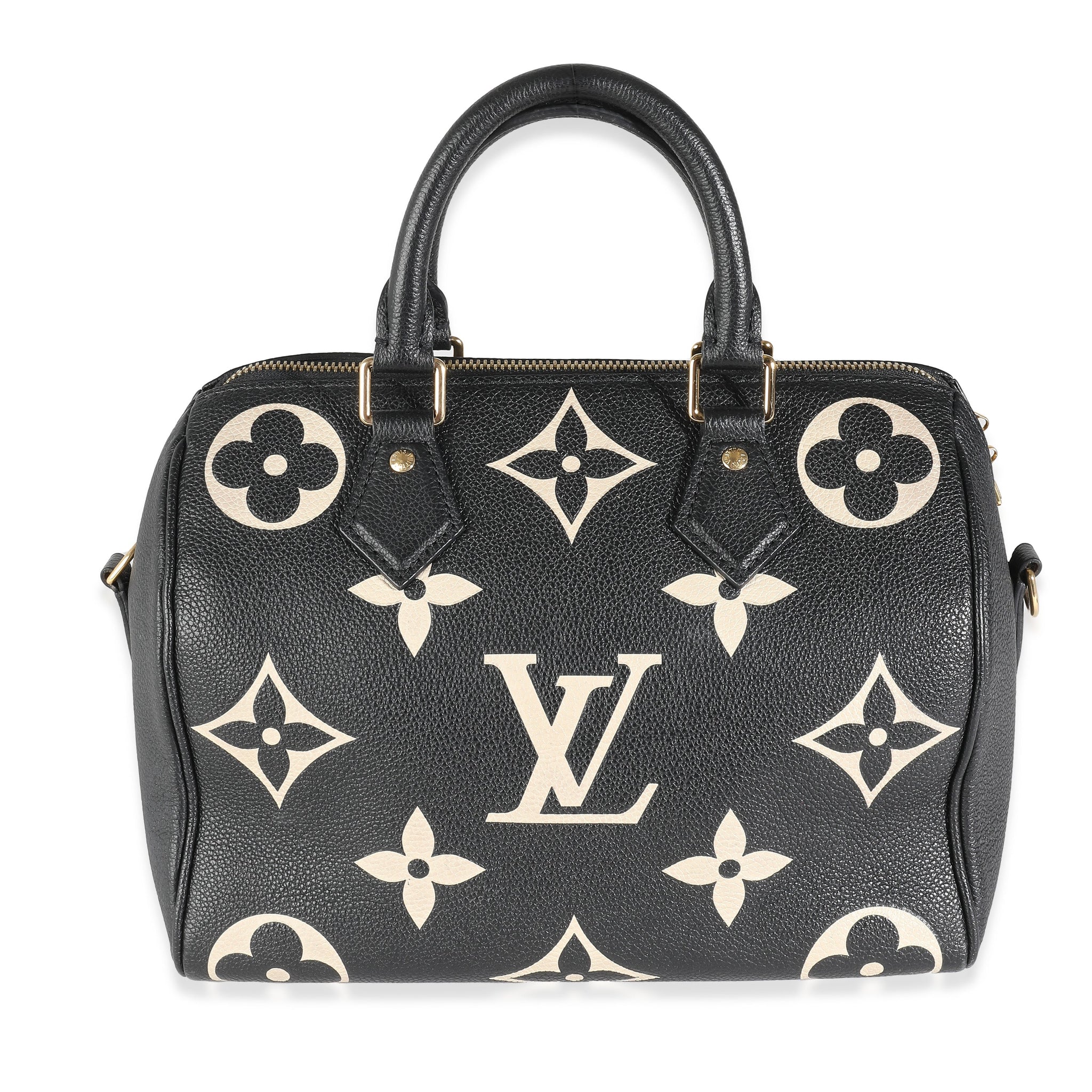 LOUIS VUITTON Black Beige Monogram Empreinte Speedy Bandouliere 25