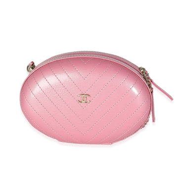 CHANEL Pink Chevron Calfskin Evening Clutch With Chain