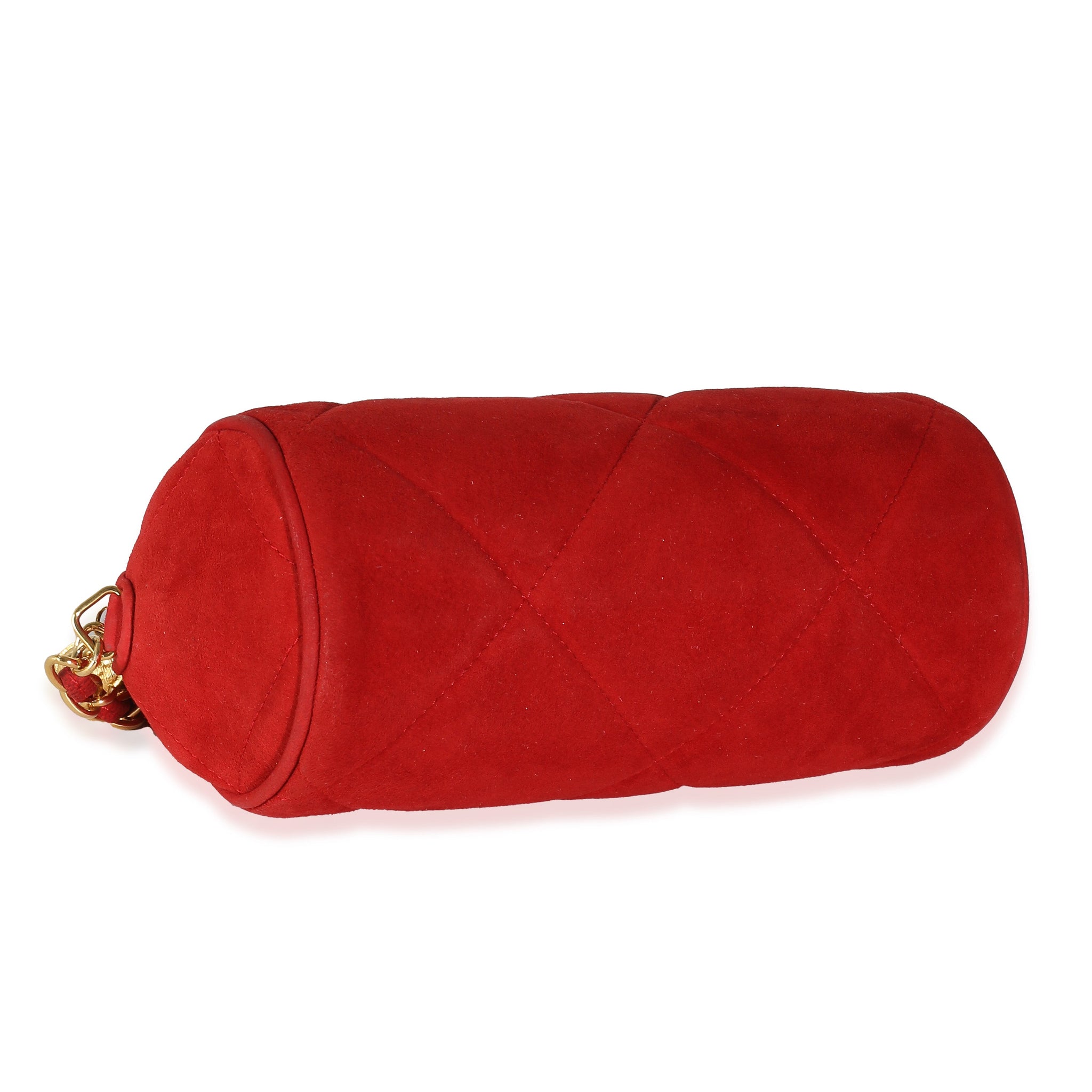 CHANEL Vintage Red Suede Diamond Stitch Tassel Barrel Clutch