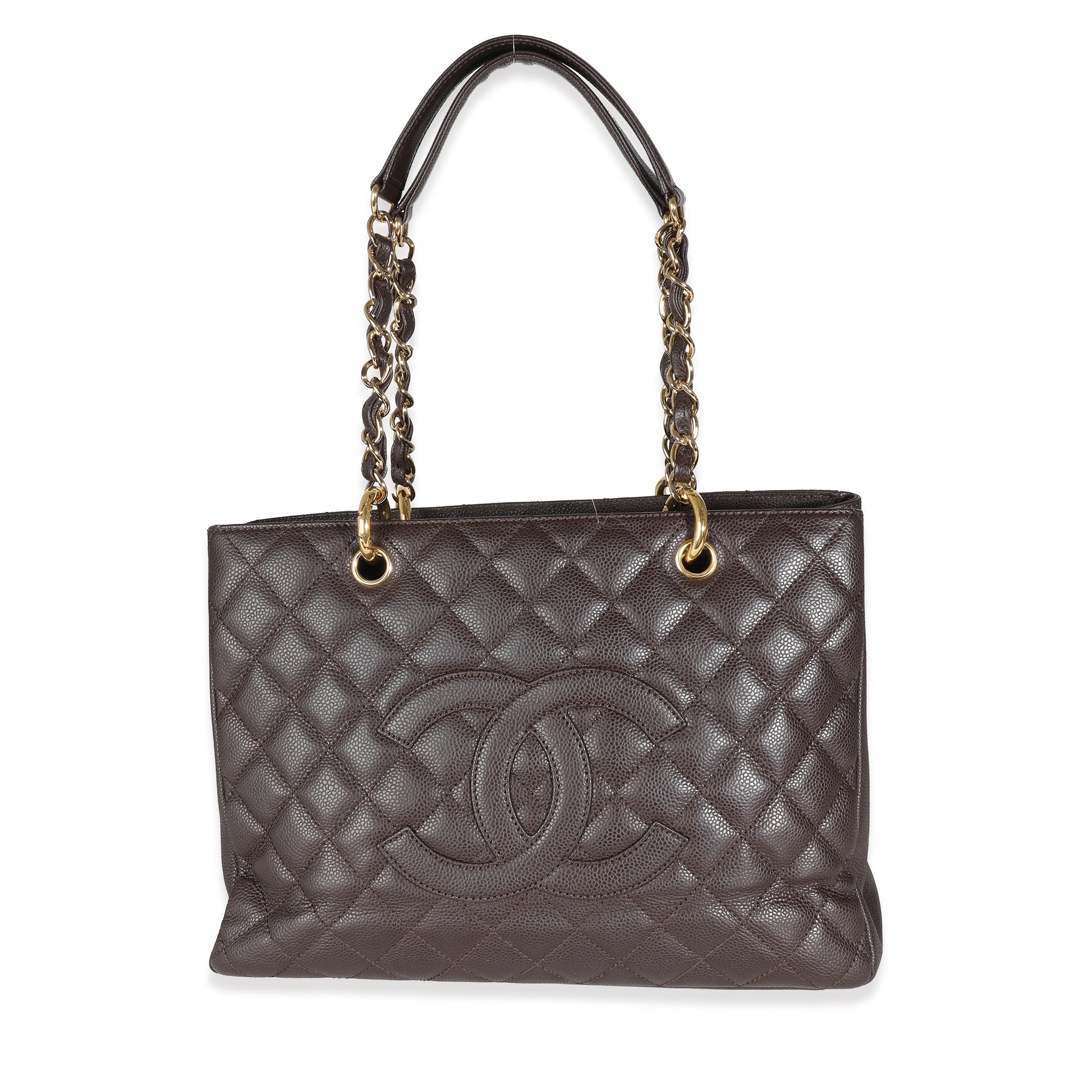 CHANEL Brown Quilted Caviar Grand Shopping Tote