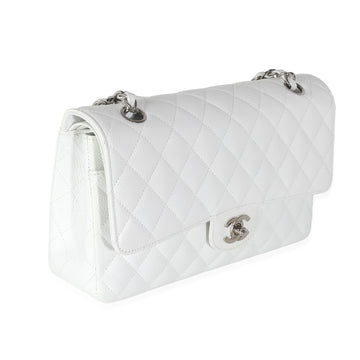 CHANEL White Quilted Caviar Medium Classic Double Flap Bag
