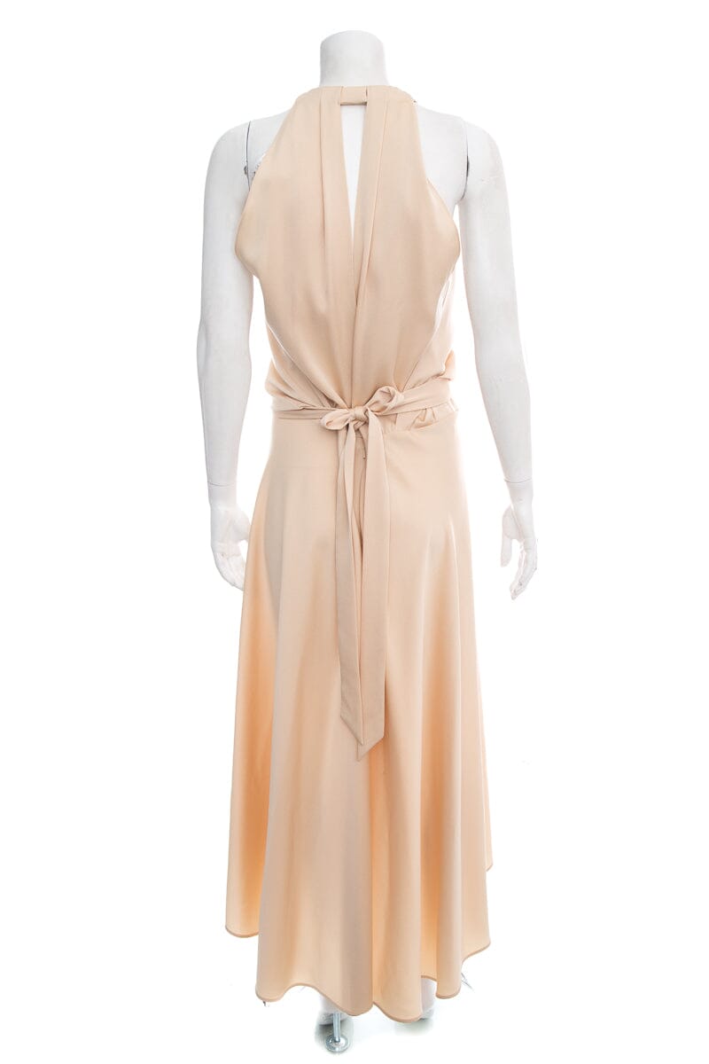 Chloe Champagne Satin Sleeveless V-Neck Dress SZ 42