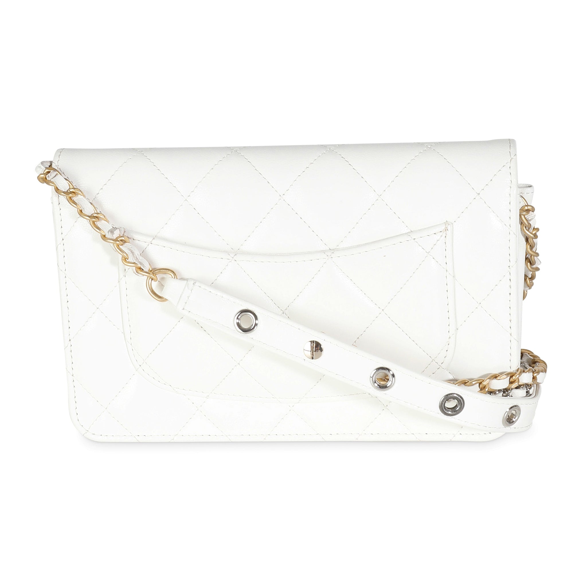 CHANEL White Quilted Goatskin Punk Essentials Wallet On Chain