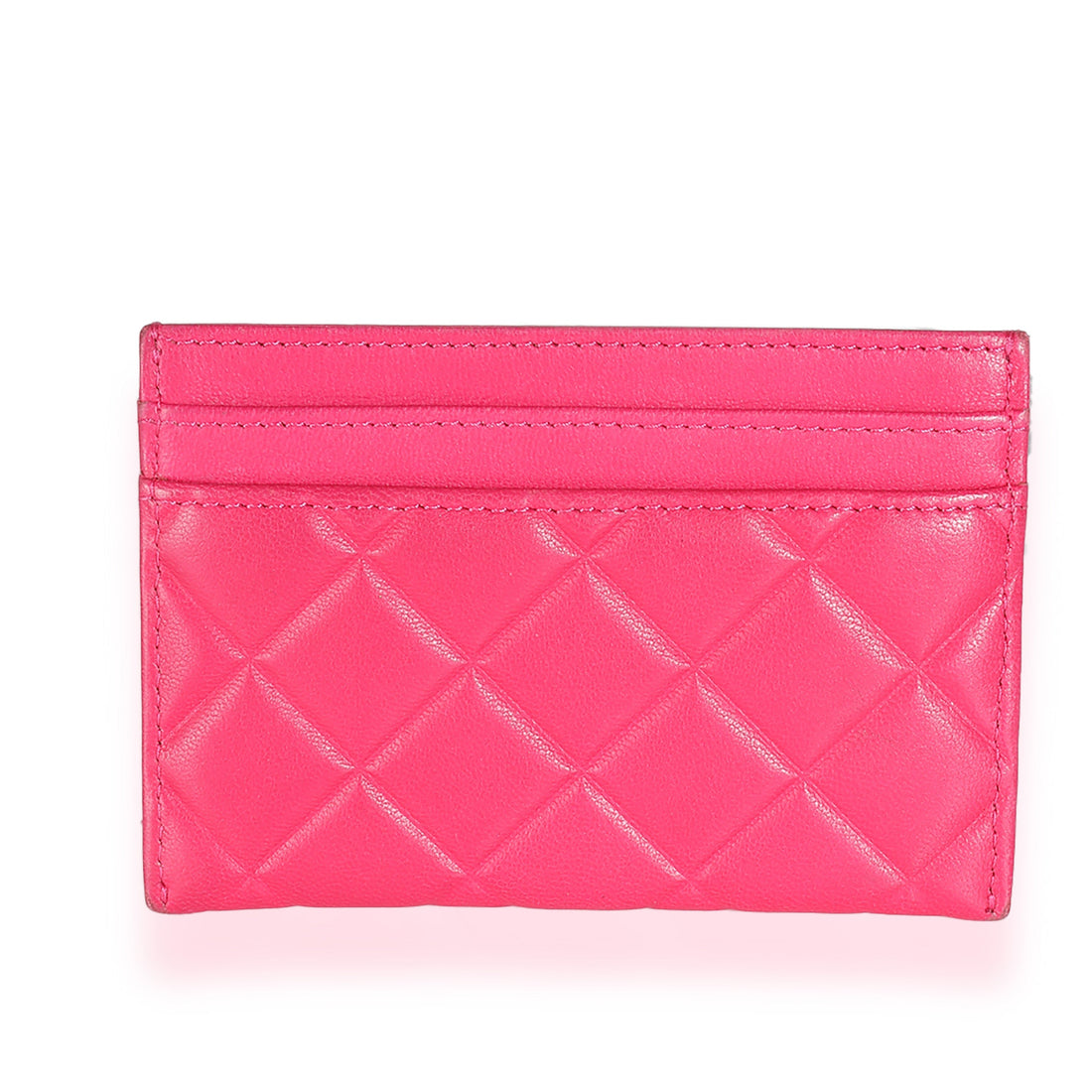 CHANEL Pink Quilted Lambskin CC Diamond Stitch Card Case