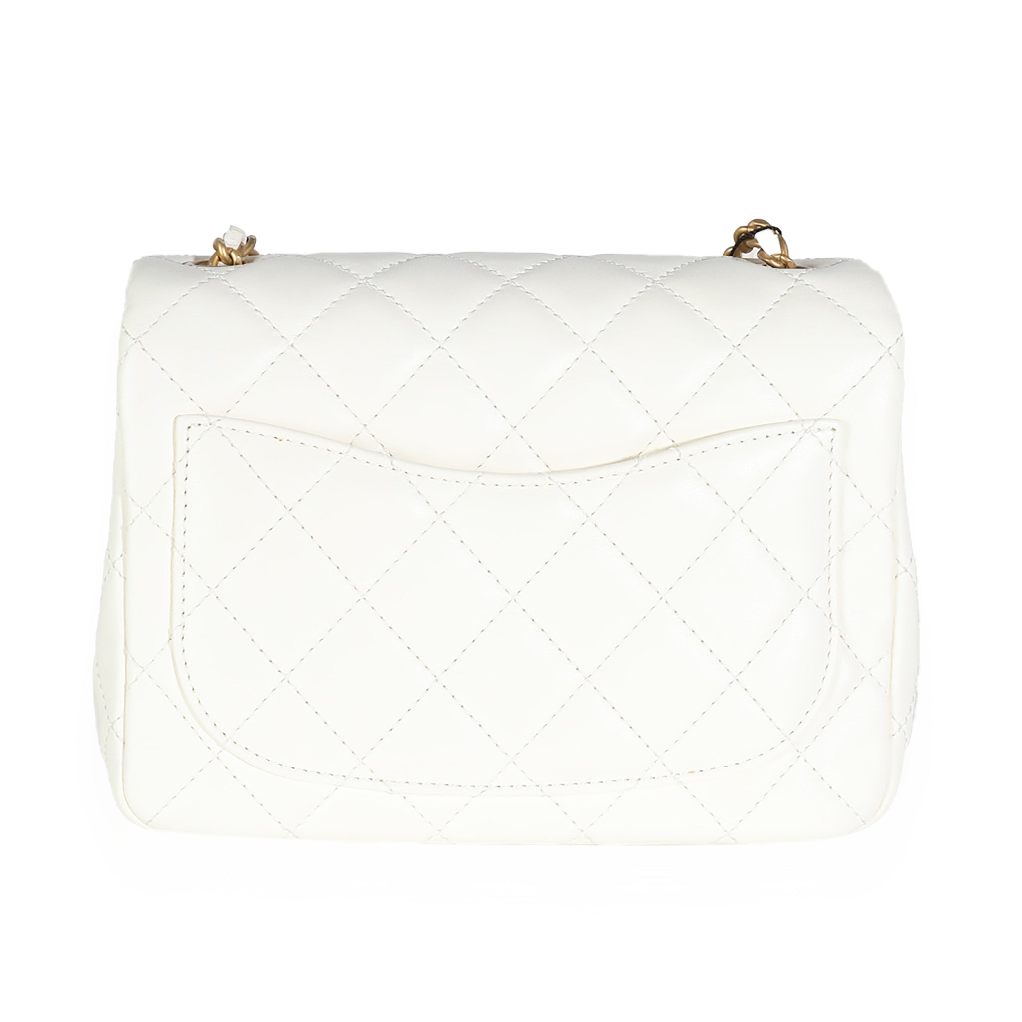 CHANEL White Quilted Lambskin Pearl Crush Mini Flap Bag