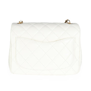 CHANEL White Quilted Lambskin Pearl Crush Mini Flap Bag