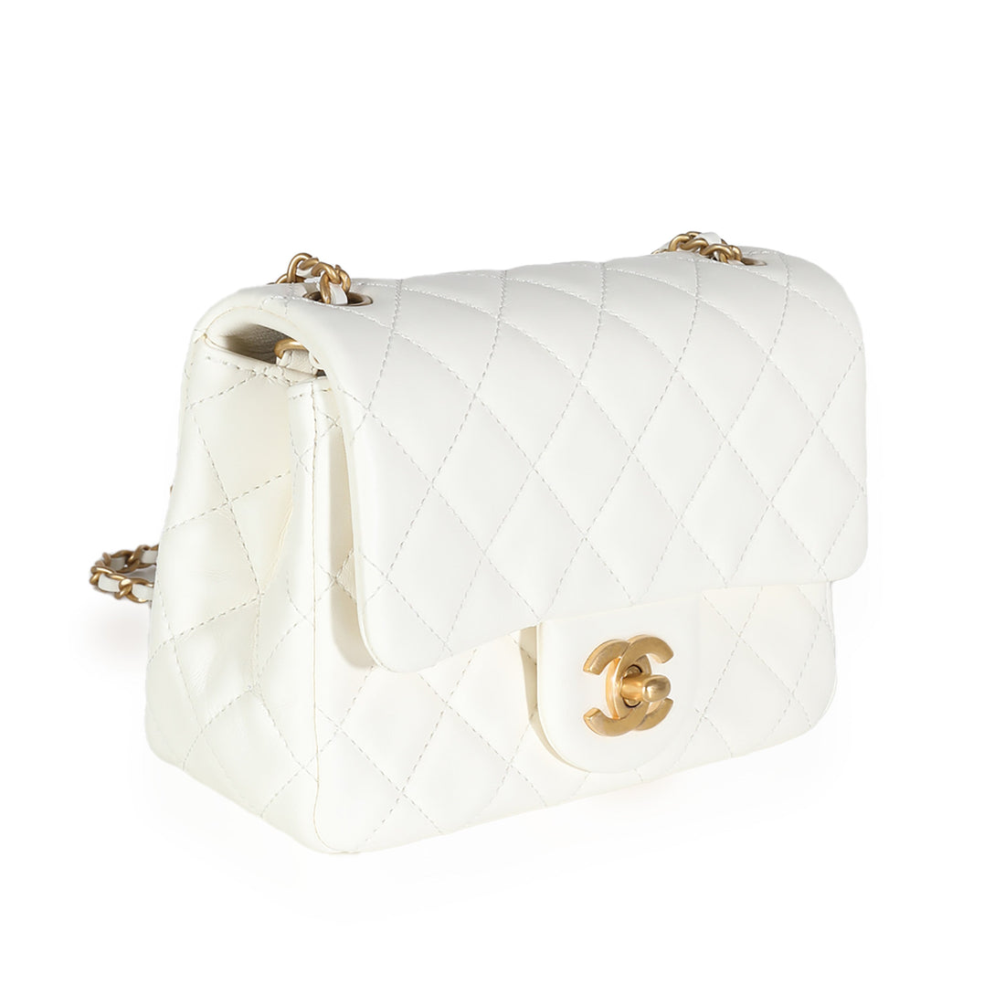 CHANEL White Quilted Lambskin Pearl Crush Mini Flap Bag