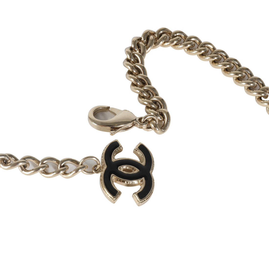 CHANEL 2022 Black & White Enamel Gold Plated Logo Belt