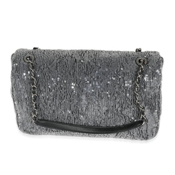 CHANEL Silver Sequin Jumbo Single Flap Bag