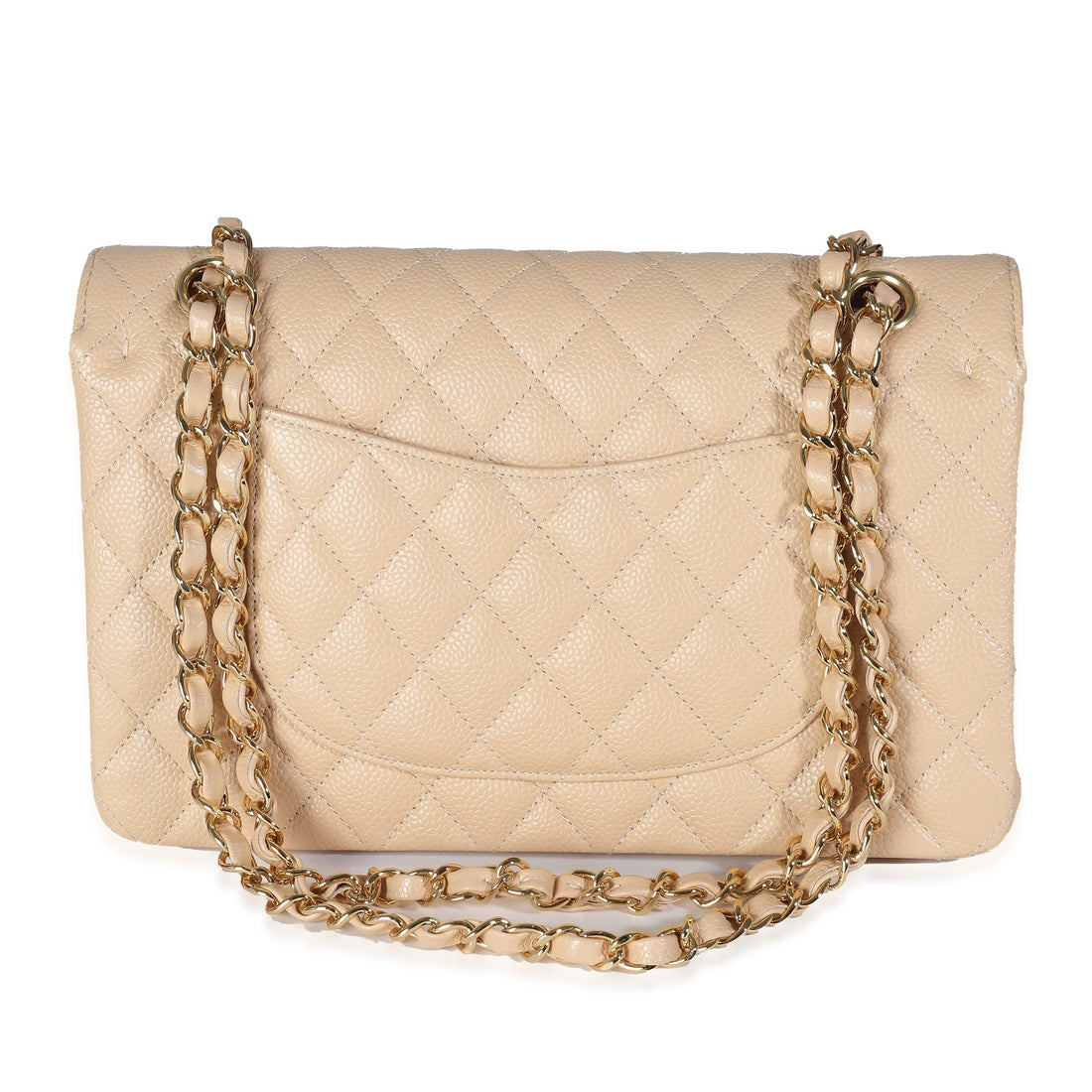 CHANEL Beige Quilted Caviar Medium Classic Double Flap Bag