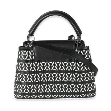 LOUIS VUITTON Black White Woven Calfskin Tressage Capucines BB